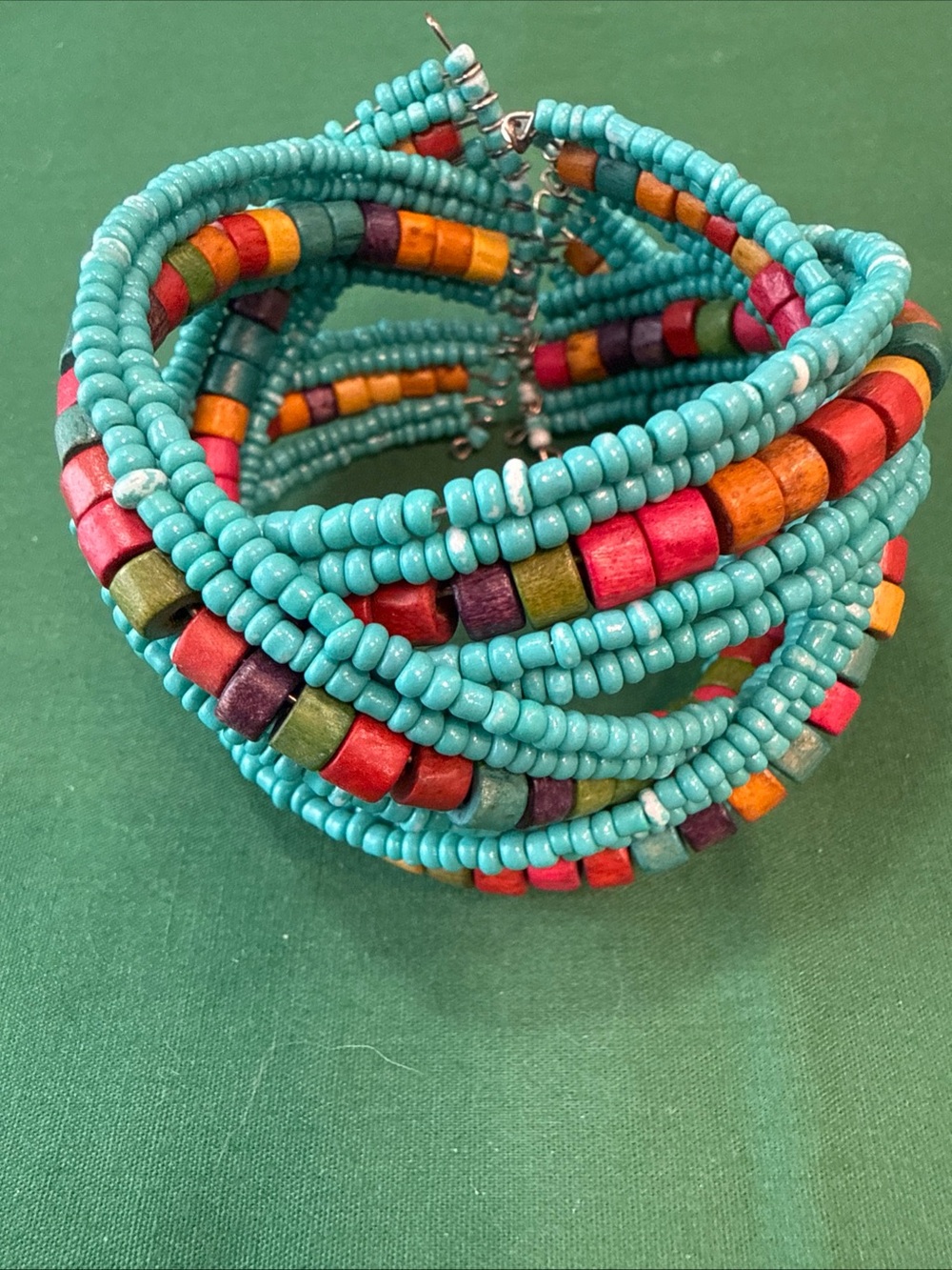 Boho Turquoise &Multicolored Seed Beads Cuff Bracelet 38F